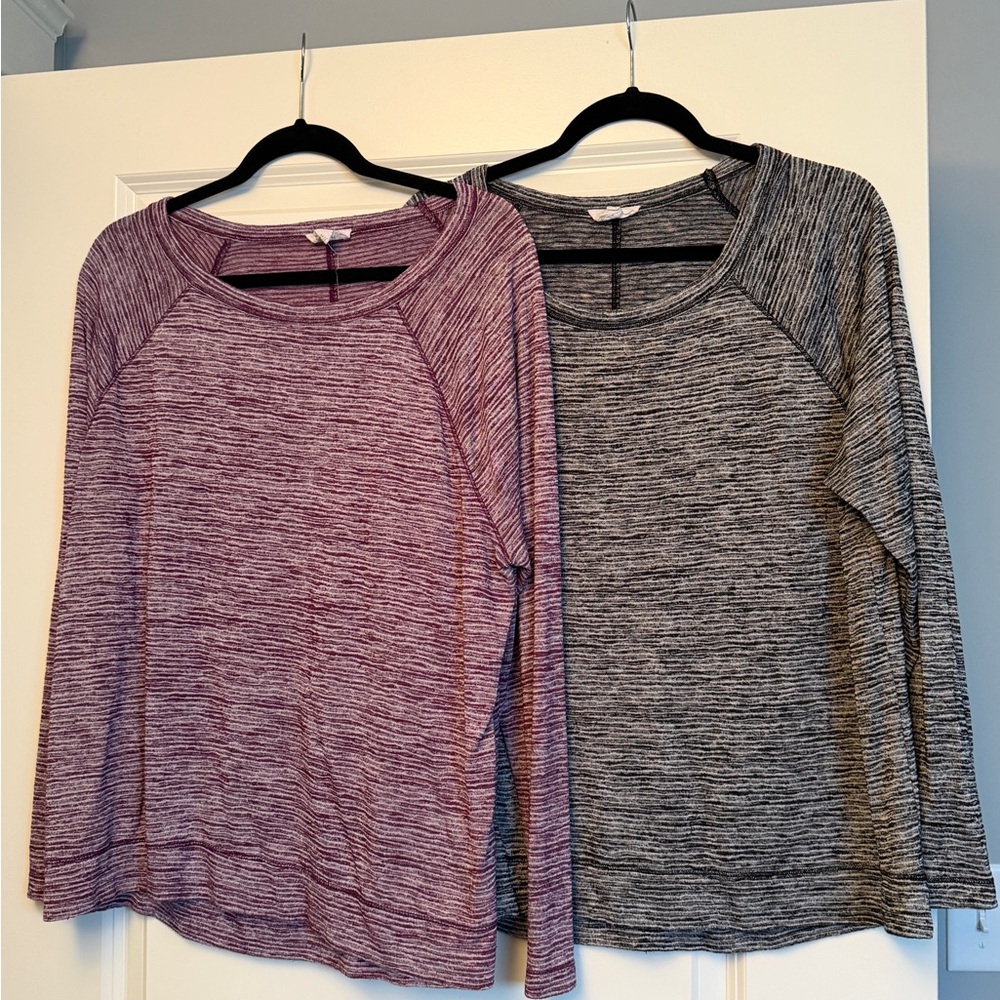 LOFT Lounge Purple and Black Long Sleeve Tees